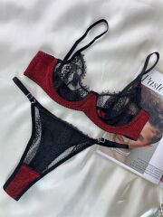 Scarlest Özel Tasarım Dantel İşlemeli  Bordo Desteksiz Bralet Takımı