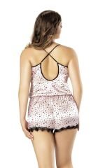 Scarlest Öpücük Desenli Dantel İşlemeli Fantezi Büyük Beden Saten Babydoll Gecelik