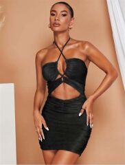 Scarlest Siyah Simli Boyundan Bağlamalı Göğüs Dekolteli Mini Club Elbisesi