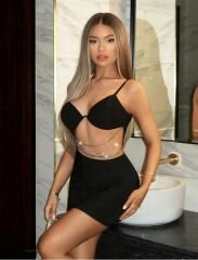 Scarlest Zincir Detaylı Göğüs Dekolteli Siyah Mini Club Elbisesi