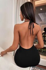 Scarlest Siyah Boyundan Bağlamalı Sırt Dekolteli Mini Club Elbisesi