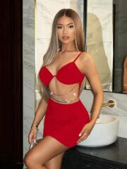 Scarlest Zincir Detaylı Göğüs Dekolteli Kırmızı Mini Club Elbisesi