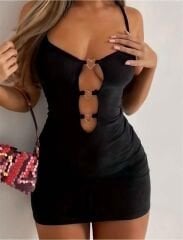Scarlest Siyah Göğüs Dekolteli Kalp Detaylı Mini Club Elbisesi