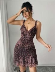 Scarlest Timsah Desenli Askılı Mini Club Elbisesi