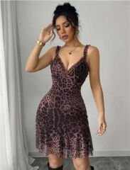 Scarlest Timsah Desenli Askılı Mini Club Elbisesi