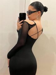 Scarlest Siyah Göğüs Dekolteli İp Detaylı Mini Club Elbisesi