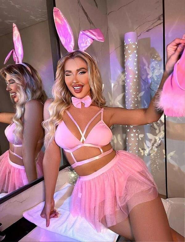 Scarlest Pembe Tütü Etekli Fantezi Tavşan Kostümü