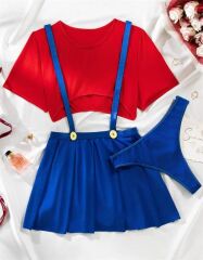 Scarlest Mavi Kırmızı Fantezi Etekli Takım