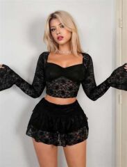 Scarlest Siyah Dantelli Etekli Fantezi Bolero Bustiyer Takım