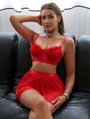 Scarlest Kırmızı Tül Fırfırlı Etekli Sütyen Takım