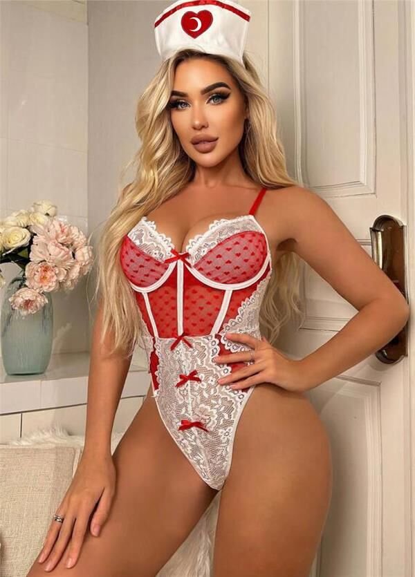 Scarlest Kırmızı Fantezi Body Hemşire Kostümü