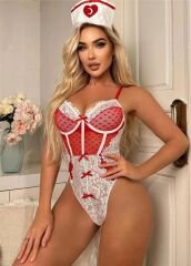 Scarlest Kırmızı Fantezi Body Hemşire Kostümü