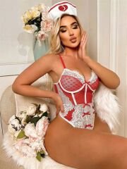 Scarlest Kırmızı Fantezi Body Hemşire Kostümü