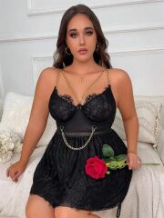 Scarlest Özel Tasarım Büyük Beden Fantezi Zincir Detaylı Dantelli Gecelik