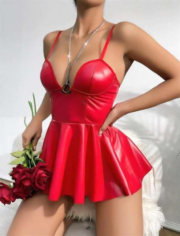 Scarlest Kırmızı Parlak Lame Fantezi Deri Elbise