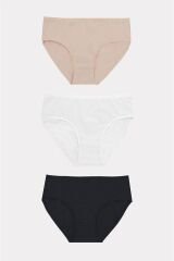 Scarlest Büyük Beden Pamuklu Siyah Beyaz Ten Rengi 3'lü Külot