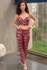 Scarlest Kadife Balenli Destekli Dolgulu Parlak Baskılı Fermuar Detaylı Büstiyer ve Pantolon Pijama Takım