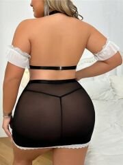 Scarlest Özel Tasarım Büyük Beden Dantelli Fantezi Hizmetçi Kostümü