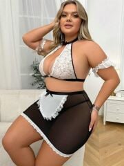 Scarlest Özel Tasarım Büyük Beden Dantelli Fantezi Hizmetçi Kostümü