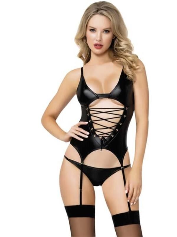 Scarlest Siyah Deri Fantezi Jartiyer Takım